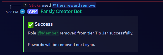 Remove Tier Reward Success